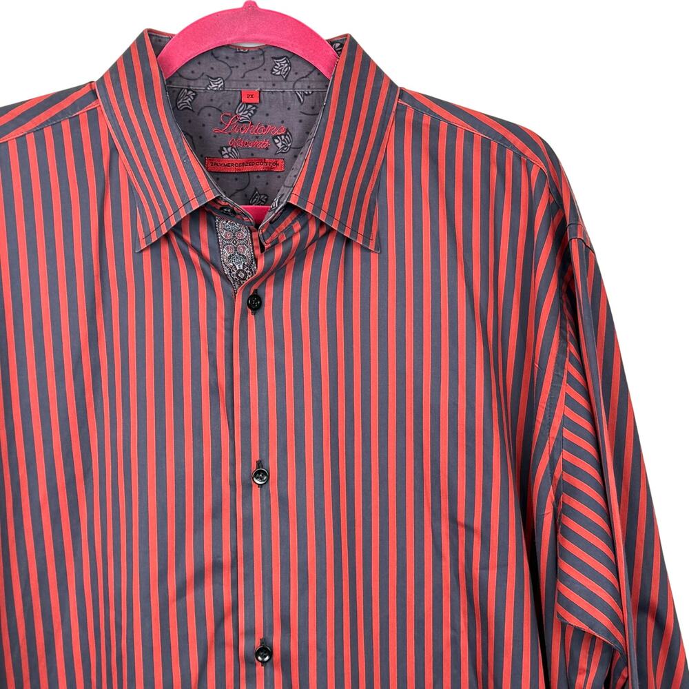 Luchiano Visconti 2X Shirt Red Stripe Contrast Cuff 2-Ply Mercerized Cotton